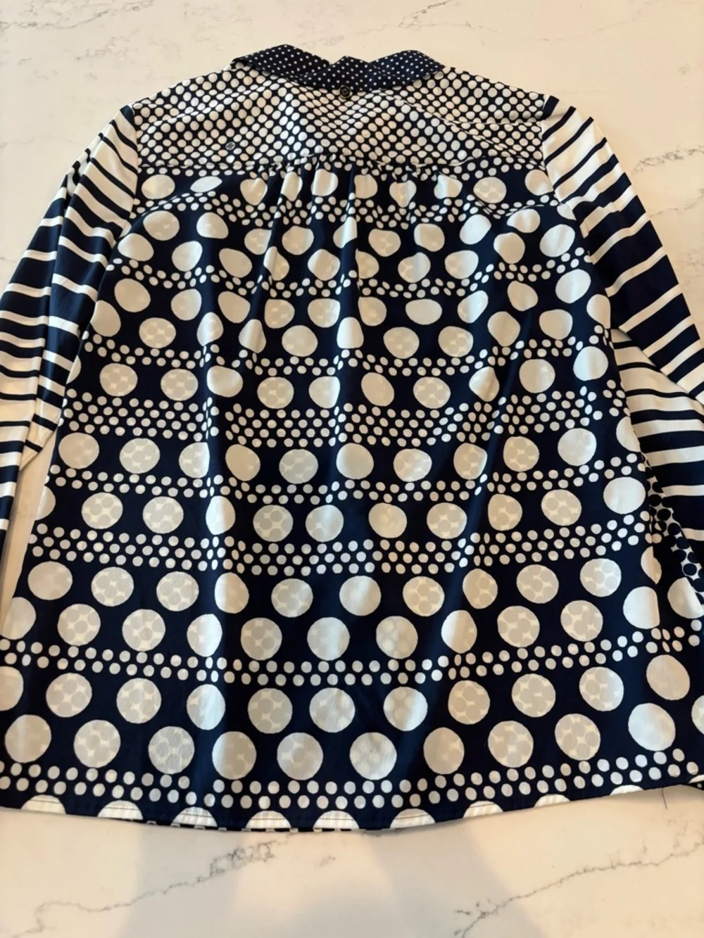 Tory Burch Navy and White Polka Dot Button-Up Blouse